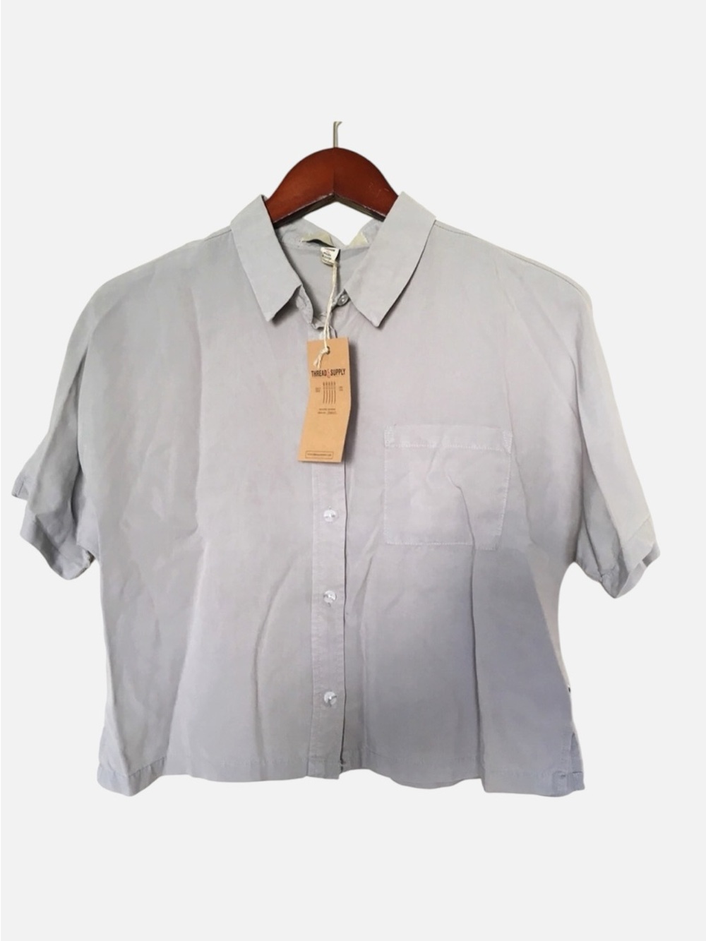 Thread & Supply Cropped TaylorLight Grey Short-Sleeve Button-Down Shirt